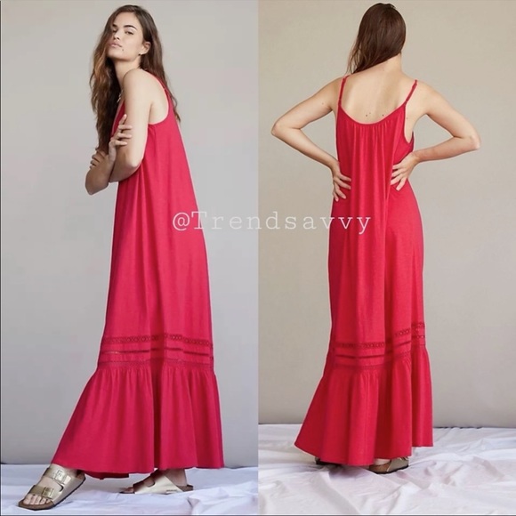 Anthropologie Dresses & Skirts - ANTHROPOLOGIE Lace Maxi Dress Tiered Flounce Hem Pullover Fuchsia M NWT